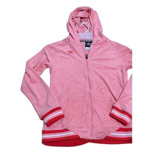NWT Umbro Girls XL 14/16 Hooded Track Jacket Pink Red Trim Terry Cloth Full Zip